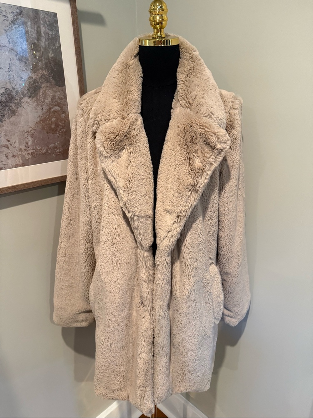 Lucky Brand Oatmeal Faux Shearling Teddy Coat Snap Front L